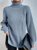 Cotton Turtleneck Raglan Sleeve Split Hem Sweater