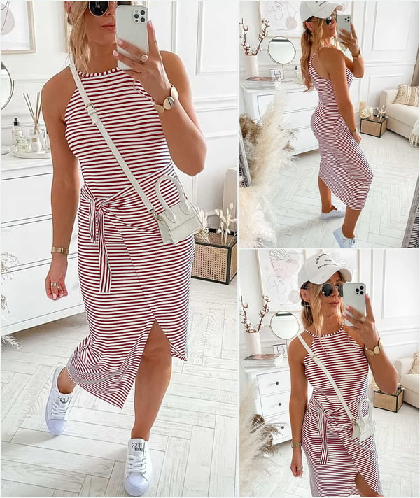 Casual Sleeveless Striped Midi Dresses