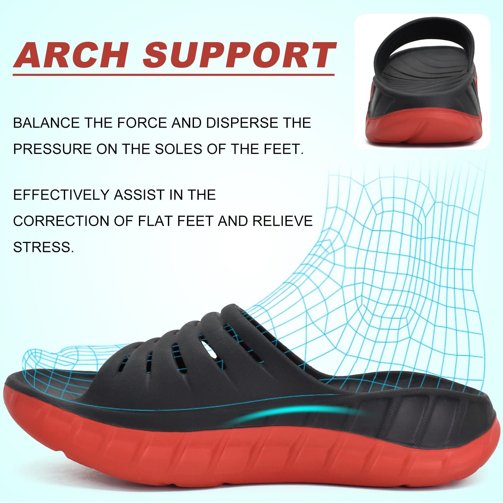 Mens Recovery Sandals With Comfortable Plantar Fasciitis Arch Support