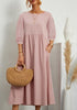 Women's Lantern Sleeve Cotton And Linen Dress