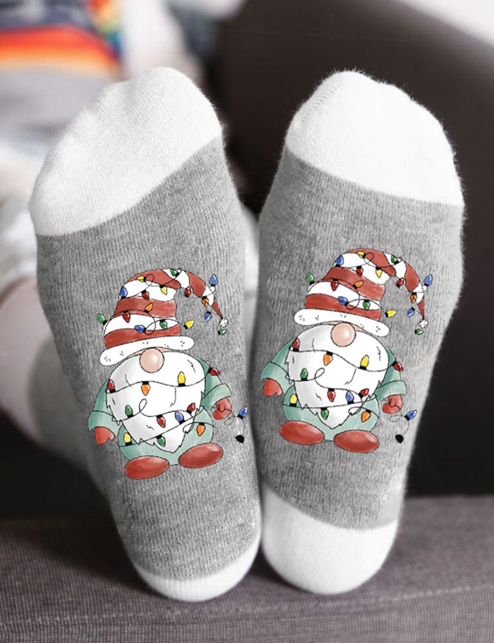 Christmas Gnome Tangled in Holiday Lights Socks