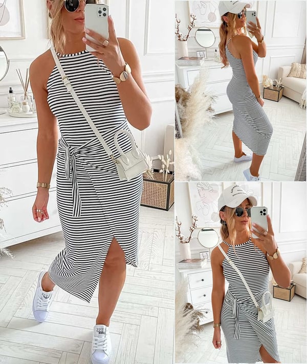 Casual Sleeveless Striped Midi Dresses