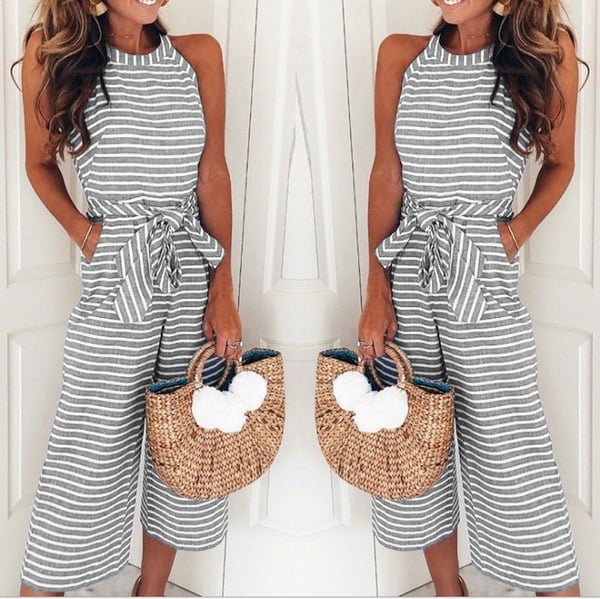 Casual Sleeveless Striped Midi Dresses