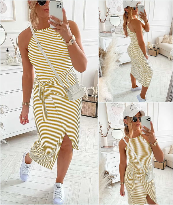 Casual Sleeveless Striped Midi Dresses